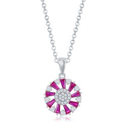 Ruby and Clear CZ Pinwheel Pendant - Sterling Silver